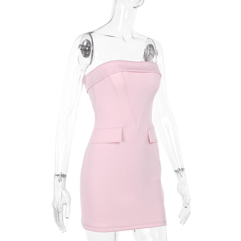 Mini-robe tube dos nu corset rose 