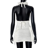 Halter self tie tassels knitted backless mini dress