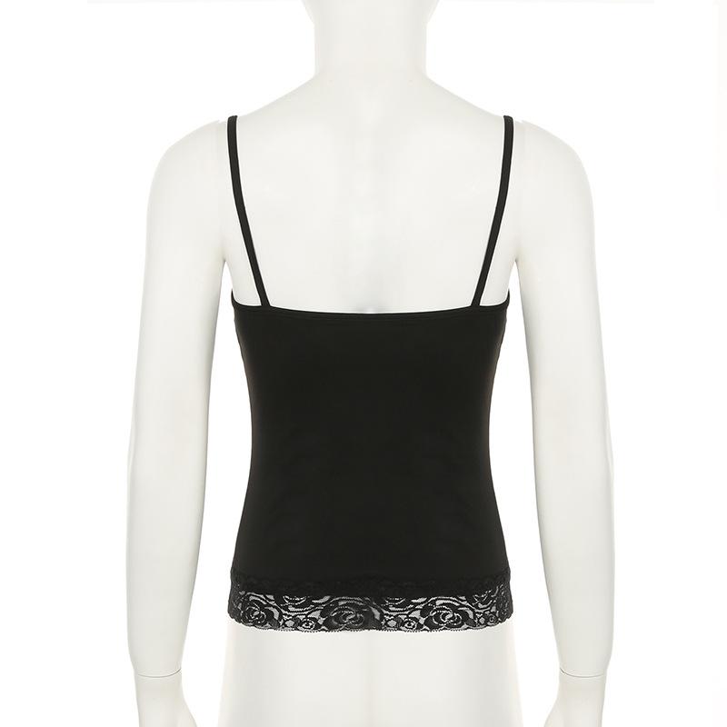 Haut camisole dos nu à col en V et ourlet en dentelle perlée 