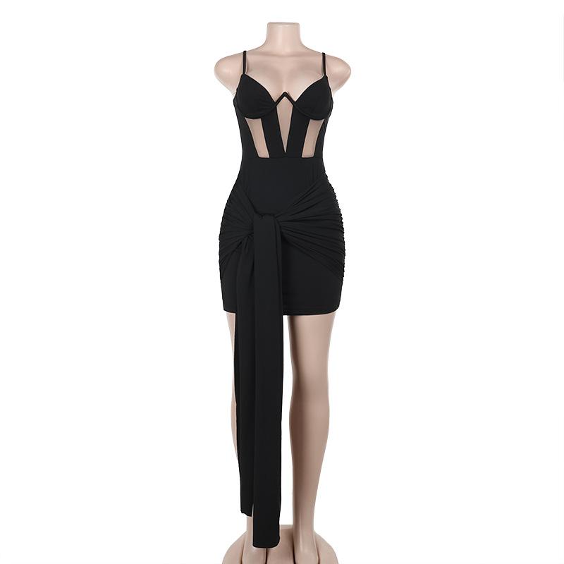 Mini-robe camisole dos nu en maille froncée 