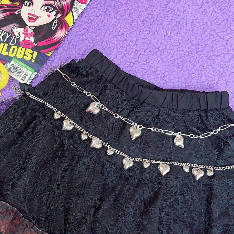 Silver heart decor metal chain waist chain