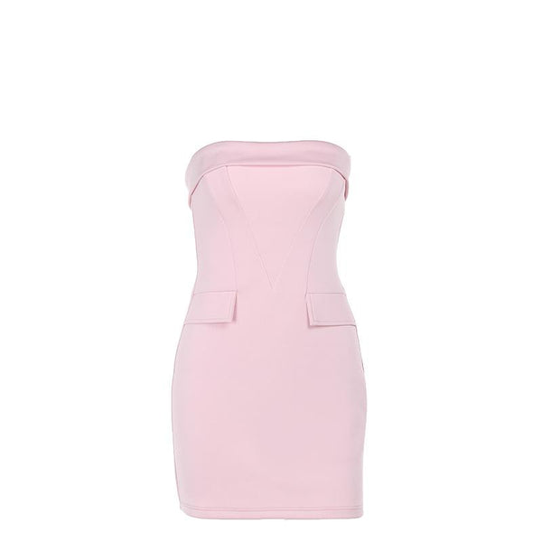 Mini-robe tube dos nu corset rose 