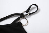 Haut camisole uni à col en V froncé et anneau en O creux 