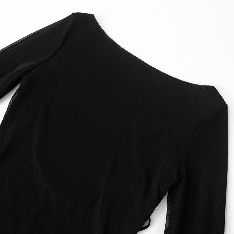 Vestido mini de manga larga con cuello redondo, lazo en la espalda y sin espalda 