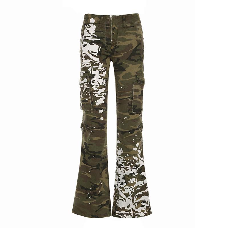Jean camouflage taille moyenne avec poches zippées 