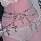 Cross decor metal chain waist chain