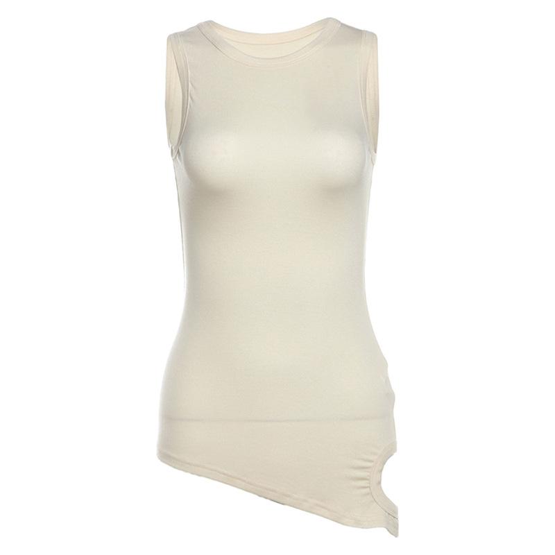 Top liso sin mangas con cuello redondo, irregular y calado 