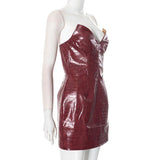 Zip-up PU leather sweetheart neck tube mini dress