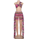 Conjunto de minifalda con estampado de malla irregular de un solo hombro 