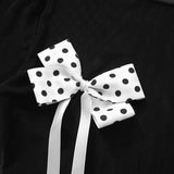 Conjunto de pantalón de cuello redondo de malla con lazo y lunares de manga larga 