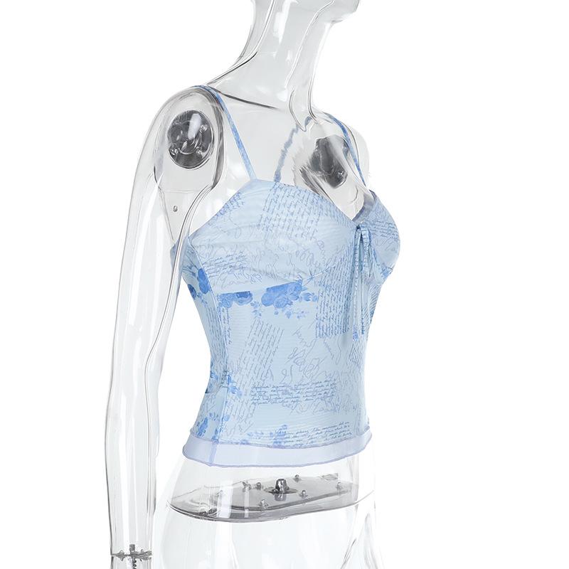 Haut camisole dos nu imprimé en maille à col en V 