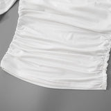 Irregular long sleeve hollow out ruched one shoulder top