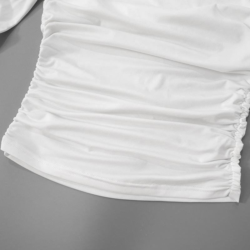 Irregular long sleeve hollow out ruched one shoulder top