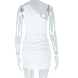 Vestido mini de un solo hombro fruncido con aberturas irregulares 