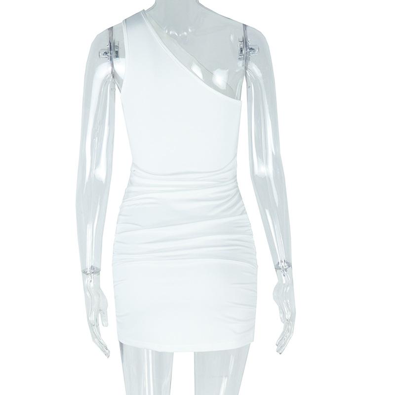 Vestido mini de un solo hombro fruncido con aberturas irregulares 