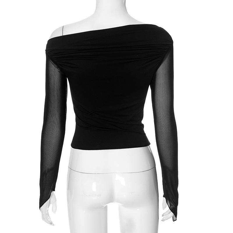 Haut asymétrique en maille froncée irrégulière à manches longues 
