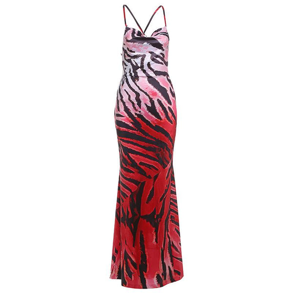 Robe longue à imprimé dégradé avec col bénitier et anneau en O 