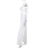 Robe longue unie à fronces et ajourées irrégulières 