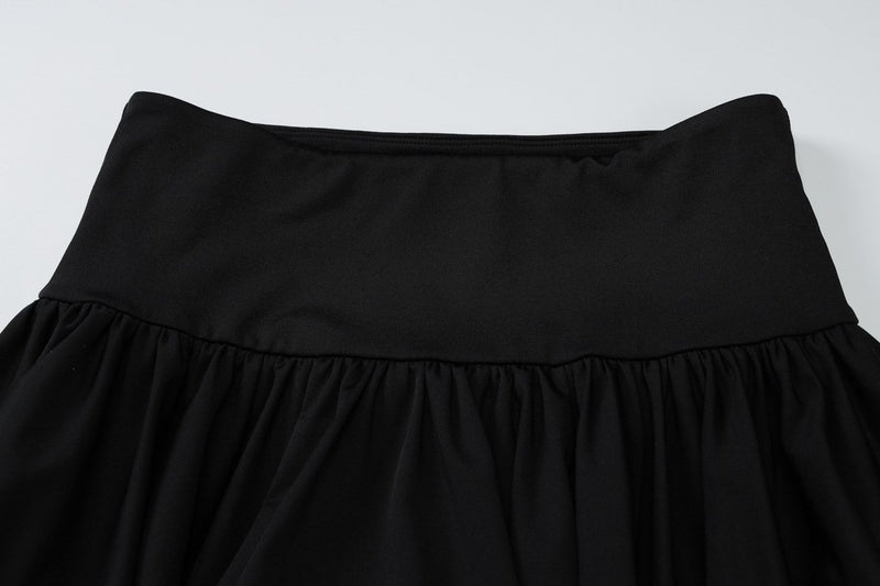 Conjunto de minifalda lisa con escote cuadrado y manga larga fruncida 