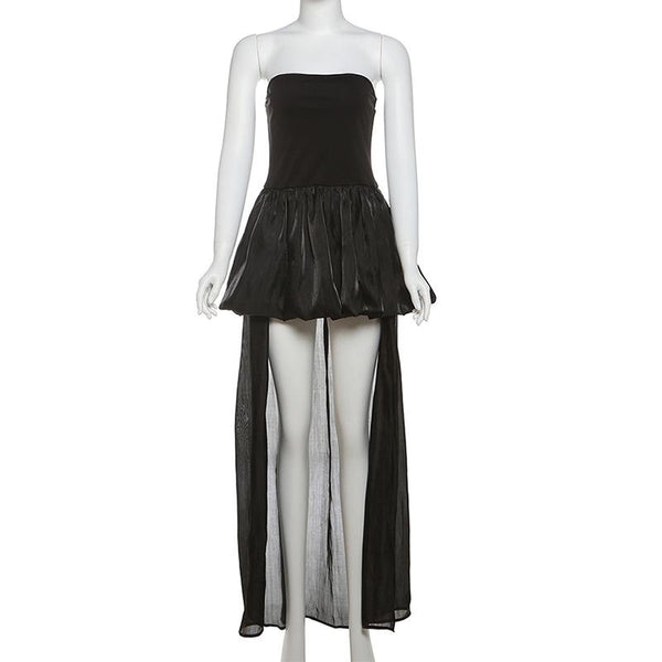 Ruched solid backless tube mini dress