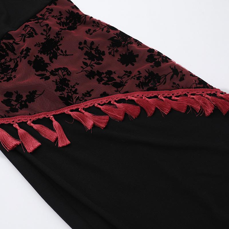 Robe midi dos nu à imprimé dentelle et col en U avec pompons 