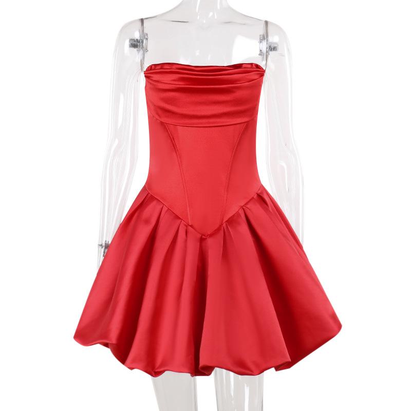 Zip-up ruched backless solid tube mini dress