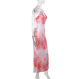 Robe longue fendue à imprimé papillon et col en U 