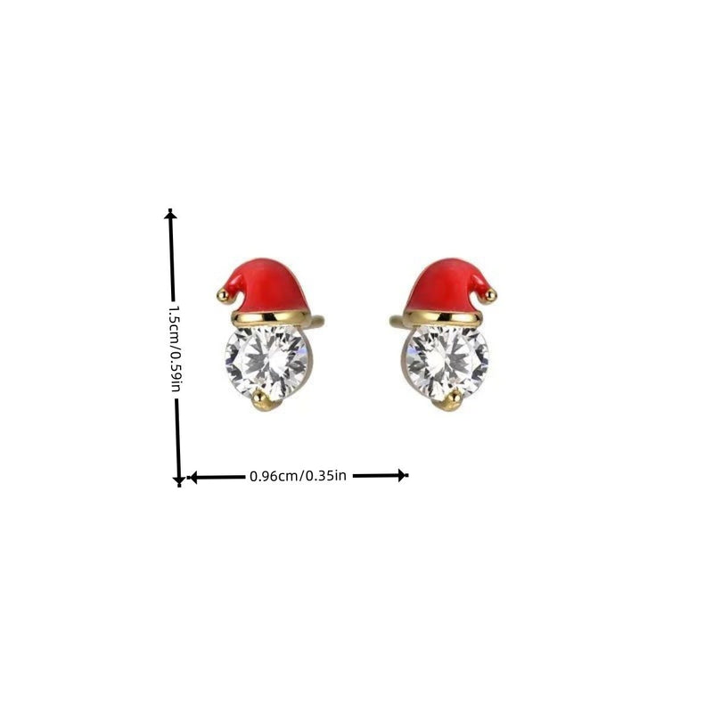 Boucles d'oreilles à tige en strass avec décoration de chapeau de Père Noël