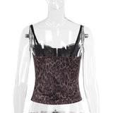 V neck leopard print ruffle backless cami top