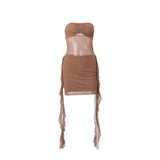 Mini-robe tube à volants en maille froncée et perles 