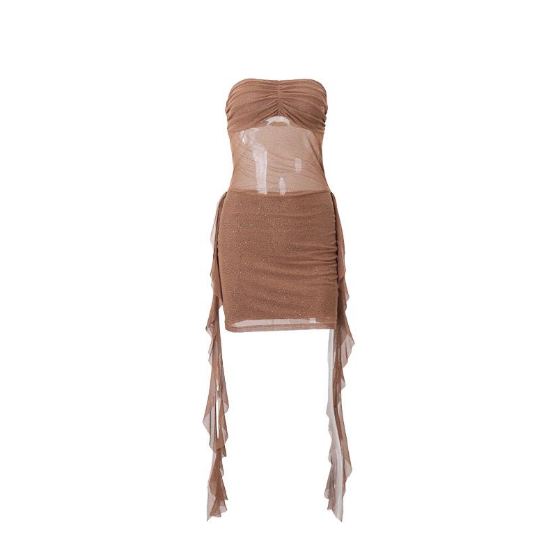 Mini-robe tube à volants en maille froncée et perles 