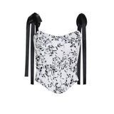 Self tie u neck ribbon print contrast cami top