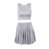 Conjunto de minifalda lisa con cuello redondo, fruncido y espalda descubierta 
