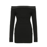 Off shoulder long sleeve beaded ruched mini dress