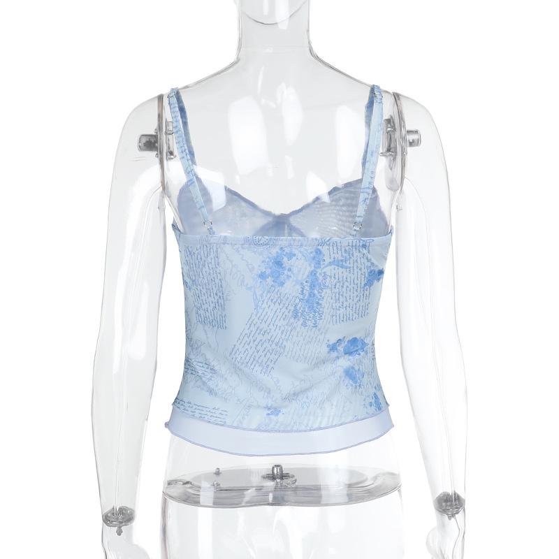 Haut camisole dos nu imprimé en maille à col en V 