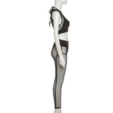 Crewneck hollow out mesh medium rise pant set