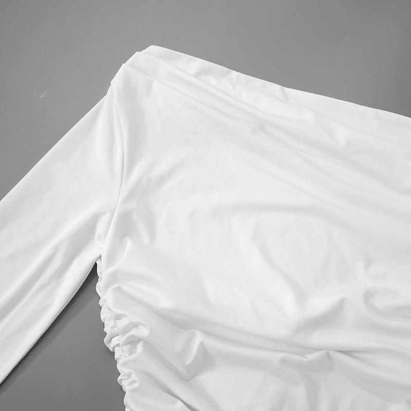 Irregular long sleeve hollow out ruched one shoulder top