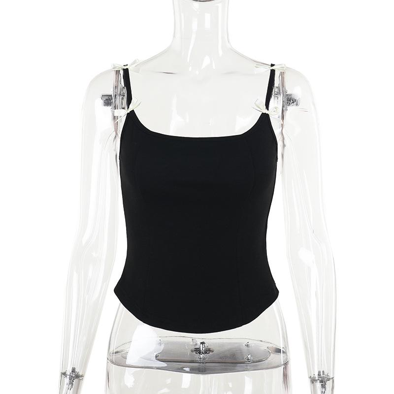 Haut camisole dos nu à col en U avec nœud appliqué 