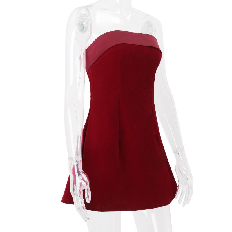 Mini-robe tube unie en velours avec fente zippée et dos nu 