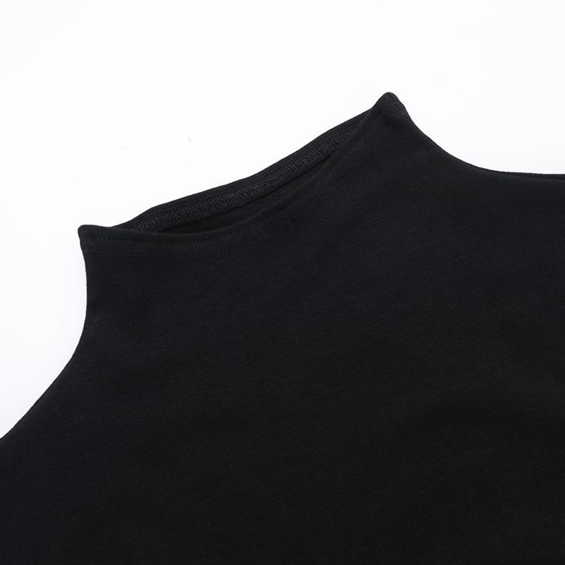 Top irregular de cuello alto y manga larga con aberturas 