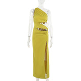 Vestido mini de un solo hombro fruncido con abertura y hueco irregular 