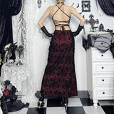 Slit cross back self tie backless cami midi dress