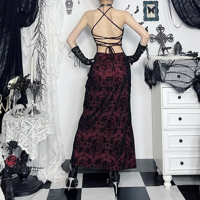Slit cross back self tie backless cami midi dress