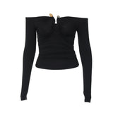 Off shoulder long sleeve ruched solid top