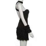 Vestido mini de tubo liso con cuello halter, esponjoso y espalda cruzada 