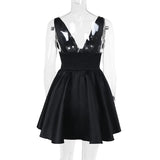 Smocked deep V neck backless cami mini dress