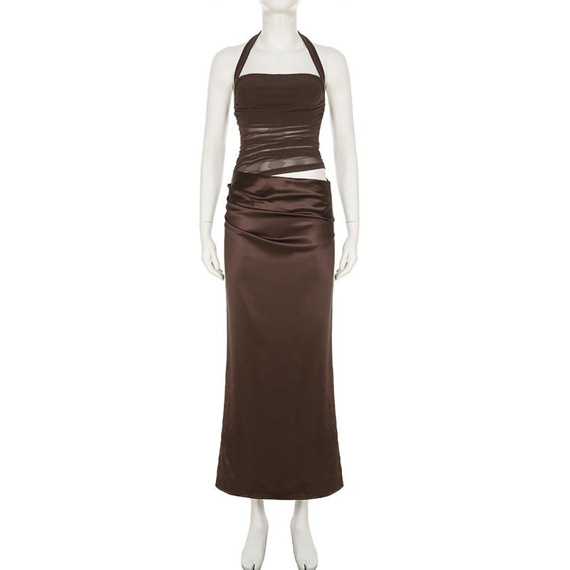 Robe longue unie à col carré et fermeture éclair froncée 