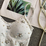 Haut camisole dos nu rembourré à col en V et perles 