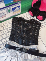 Top de tubo con apliques de calavera de cuero PU ahuecado 