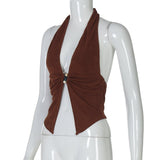 Top con abertura fruncida y cuentas con escote en V profundo y halter 